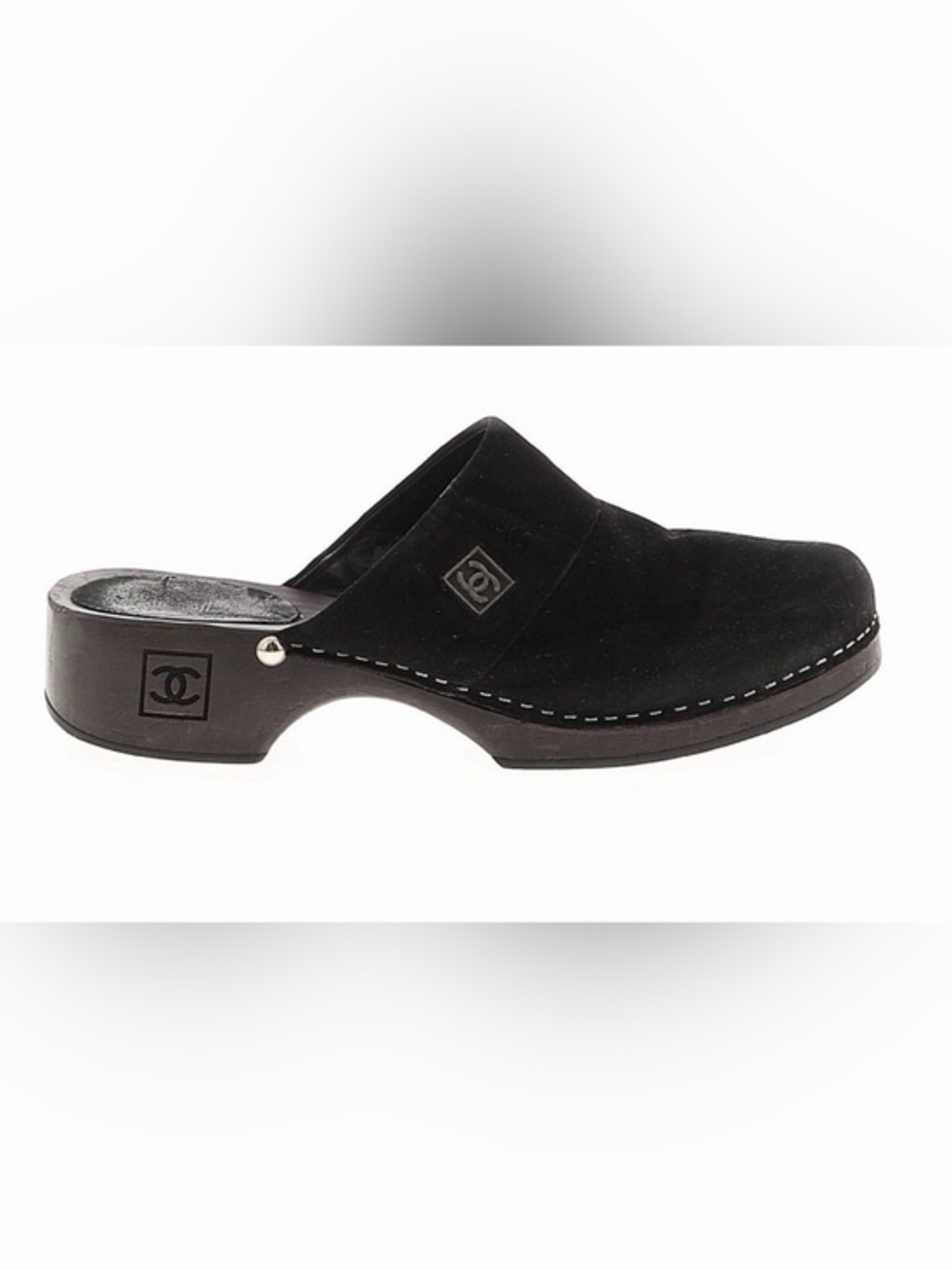 CHANEL Black Suede Slip-On Mules Clogs Open Back 39